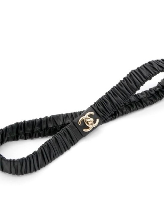 Chanel Accessories - Chanel Black Gold Coco Mark Turnlock Lambskin Belt